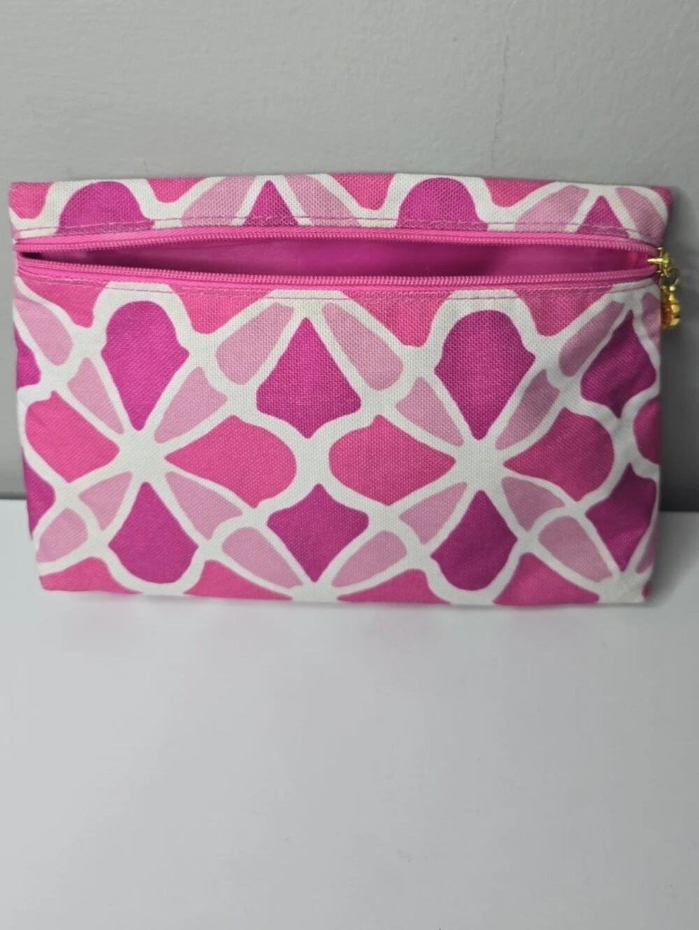 Estee Lauder Pink & White Patterned Canvas Cosmetic Pouch